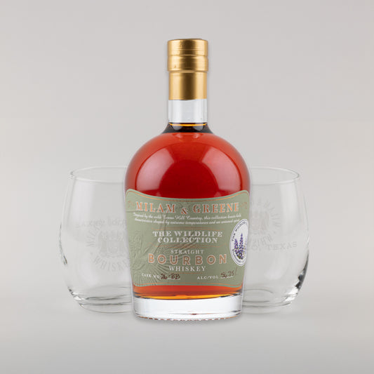 Bluebonnet Straight Bourbon + Milam and Greene Glassware Set of 2