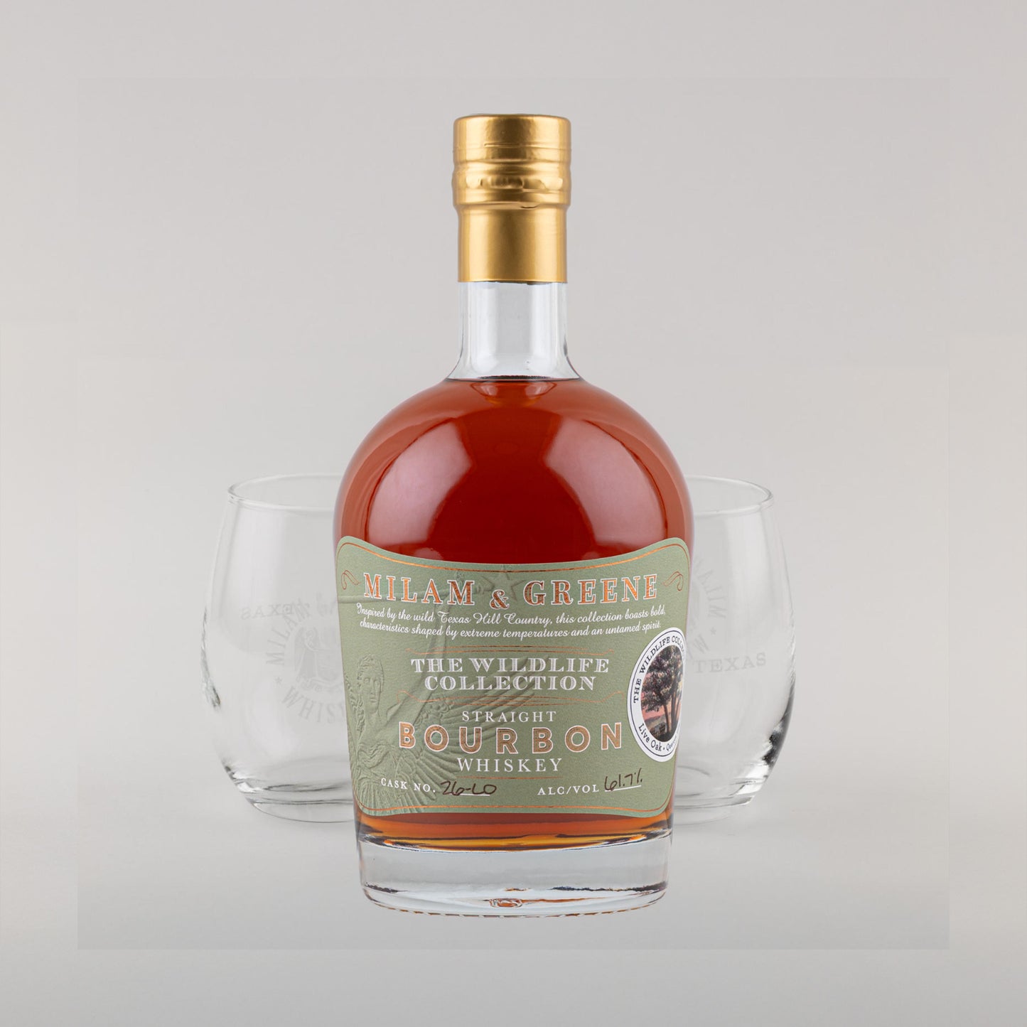 Cask-Strength 2026 Wildlife Collection: Live Oak Straight Bourbon + Glassware set of 2