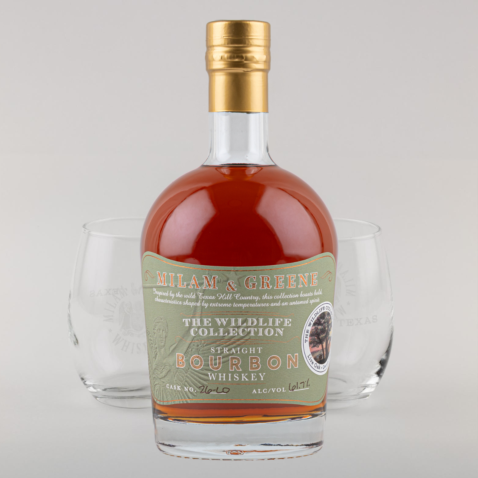 Cask-Strength 2026 Wildlife Collection: Live Oak Straight Bourbon + Glassware set of 2