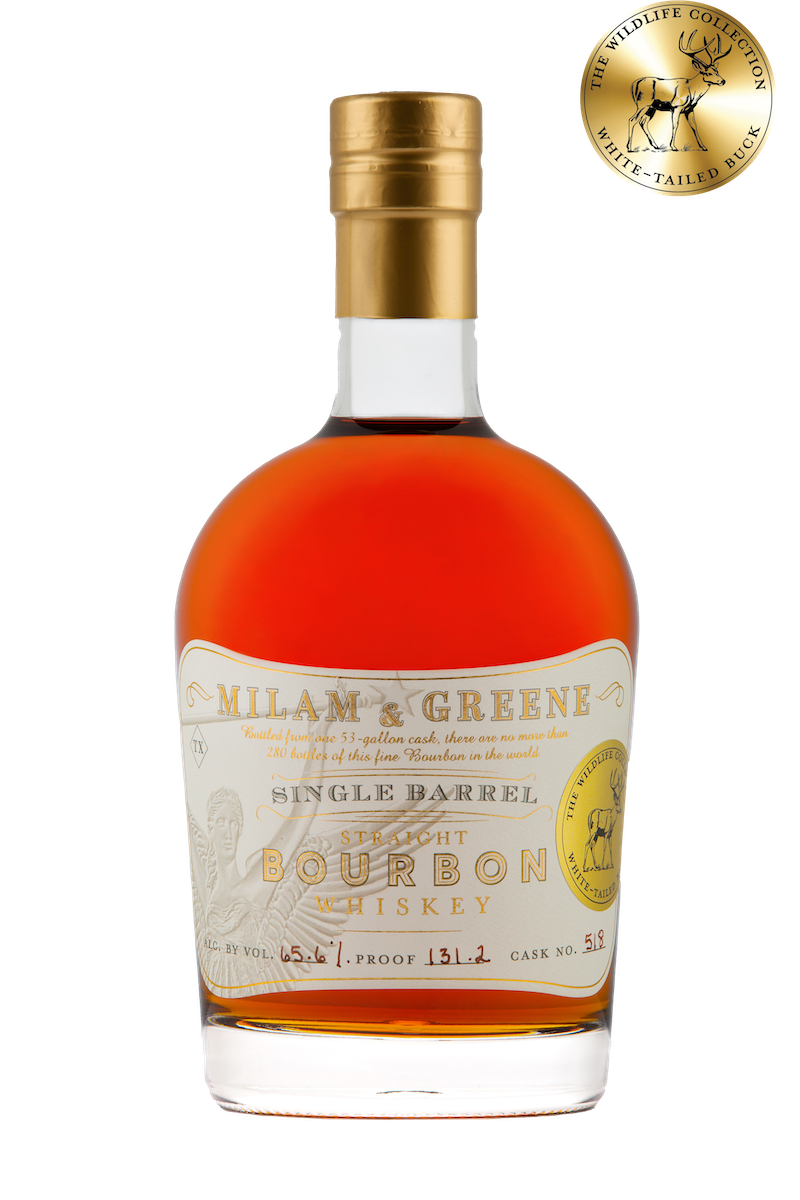 Milam and Greene White Tailed Buck Single Barrel Bourbon bottle with medal copy